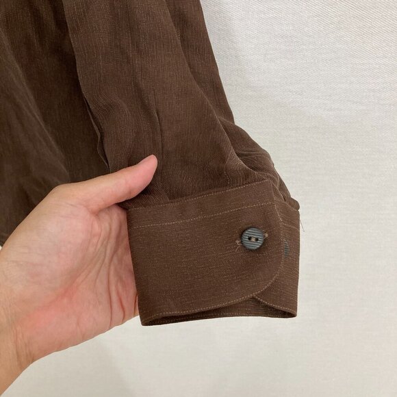 Wynne Layers size XL Brown Tan V Abstract Print V neck Relaxed Stretch Blouse - Picture 7 of 9